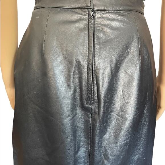 Vintage Design Assets genuine leather black pleated pencil skirt size 6 - Picture 6 of 14